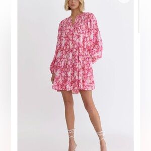 NEW pink floral bloom Flowy balloon sleeve dress
